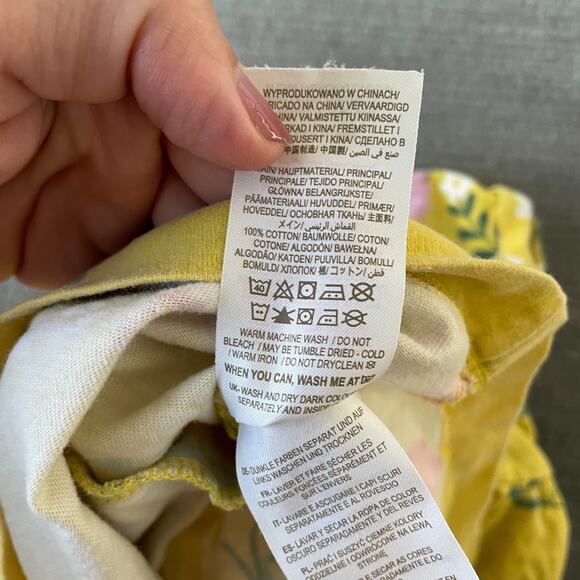 Mini Boden Dress Girls 2-3 Yellow Floral Print Midi Shift Buttons Pockets - Picture 3 of 5